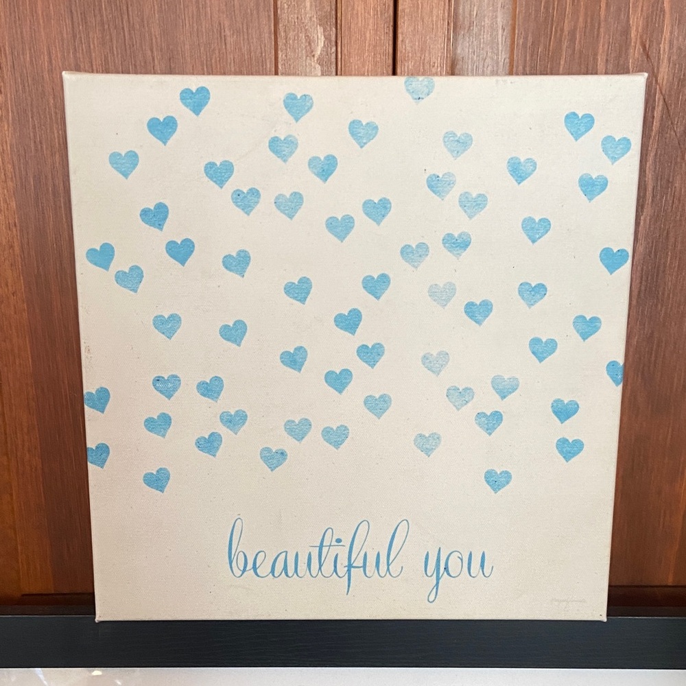 Beautiful You Canvas Art with Blue Hearts